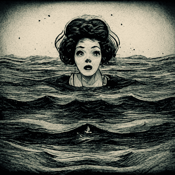 Drowning at sea woman