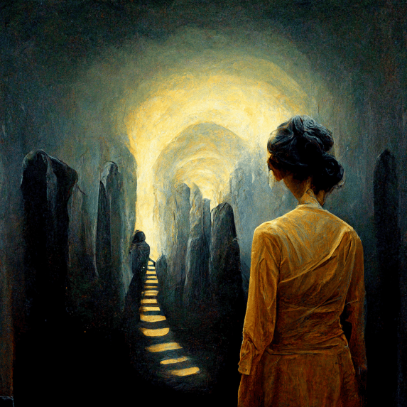 Woman choosing one of two paths
