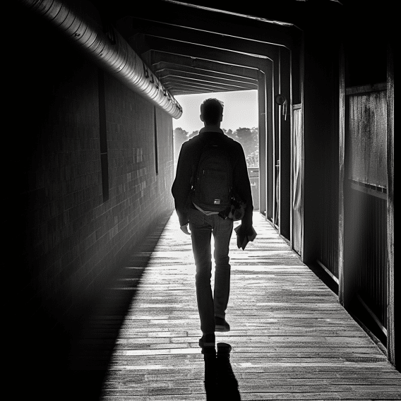 Man walking into the light